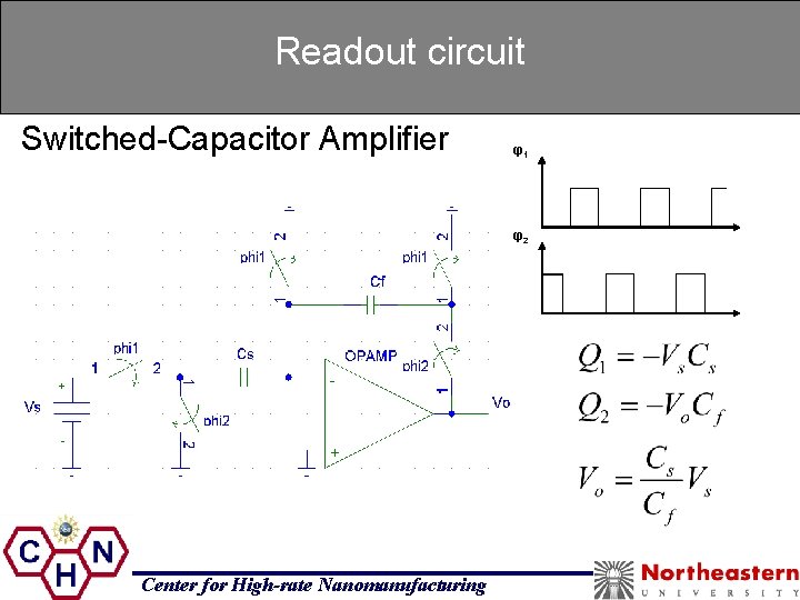 Readout circuit Switched-Capacitor Amplifier φ1 φ2 Center for High-rate Nanomanufacturing 