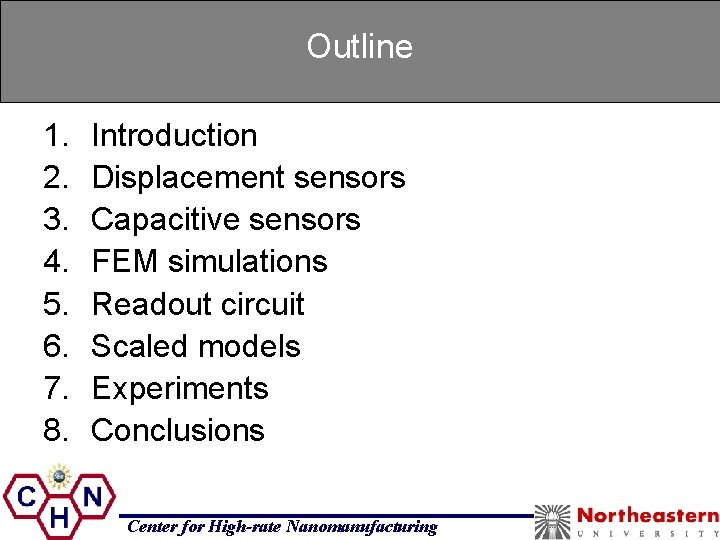 Outline 1. 2. 3. 4. 5. 6. 7. 8. Introduction Displacement sensors Capacitive sensors