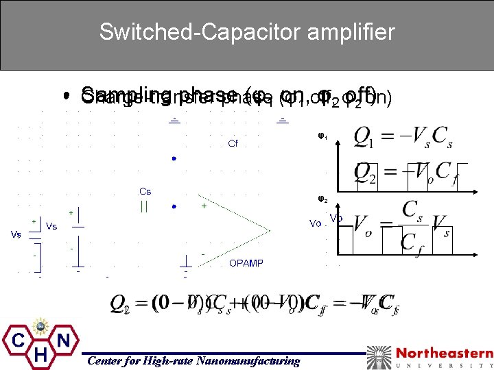 Switched-Capacitor amplifier Sampling phase (φ1 (φ on, φ2 φoff) • • Charge-transfer phase 1