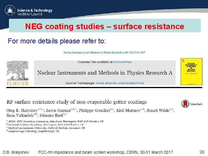 NEG coating studies – surface resistance For more details please refer to: O. B.