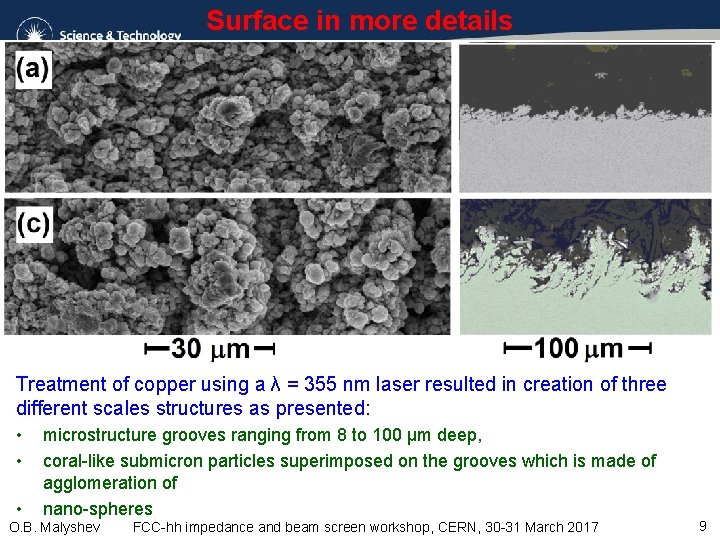 Surface in more details Treatment of copper using a λ = 355 nm laser
