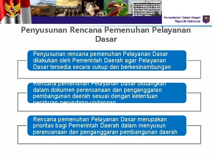 Penyusunan Rencana Pemenuhan Pelayanan Dasar Penyusunan rencana pemenuhan Pelayanan Dasar dilakukan oleh Pemerintah Daerah Penyusunan Rencana Pemenuhan Pelayanan Dasar Penyusunan rencana pemenuhan Pelayanan Dasar dilakukan oleh Pemerintah Daerah