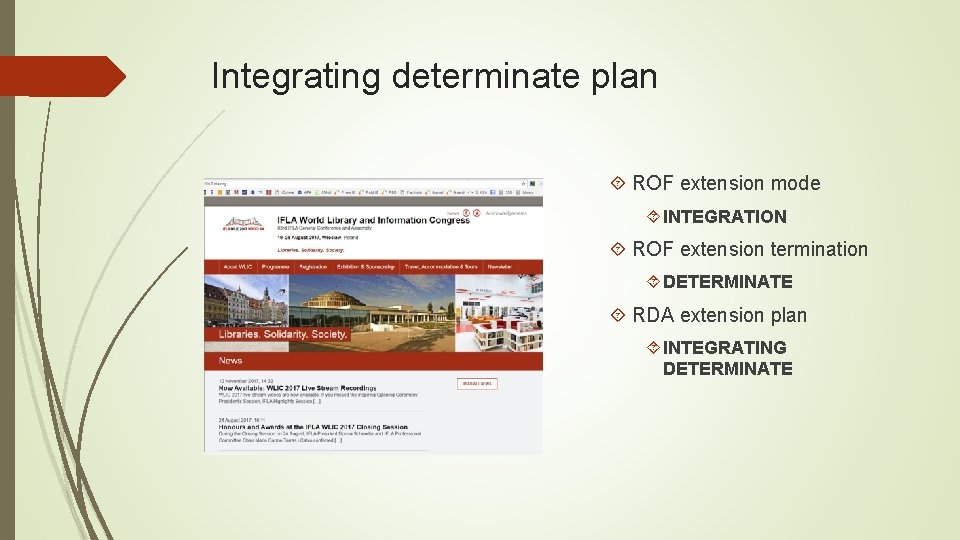 Integrating determinate plan ROF extension mode INTEGRATION ROF extension termination DETERMINATE RDA extension plan