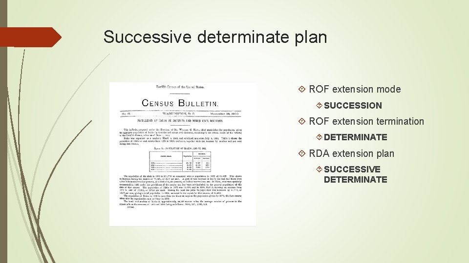 Successive determinate plan ROF extension mode SUCCESSION ROF extension termination DETERMINATE RDA extension plan