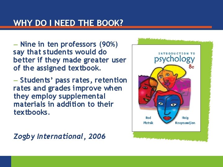 WHY DO I NEED THE BOOK? Nine in ten professors (90%) say that students