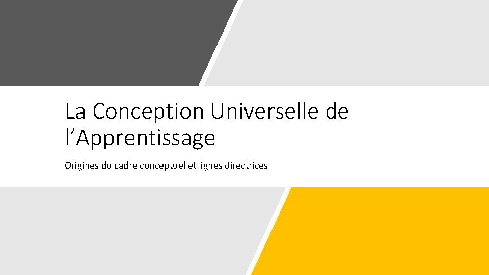 La Conception Universelle de l’Apprentissage Origines du cadre conceptuel et lignes directrices 