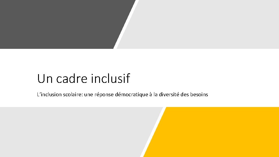 Un cadre inclusif L’inclusion scolaire: une réponse démocratique à la diversité des besoins 