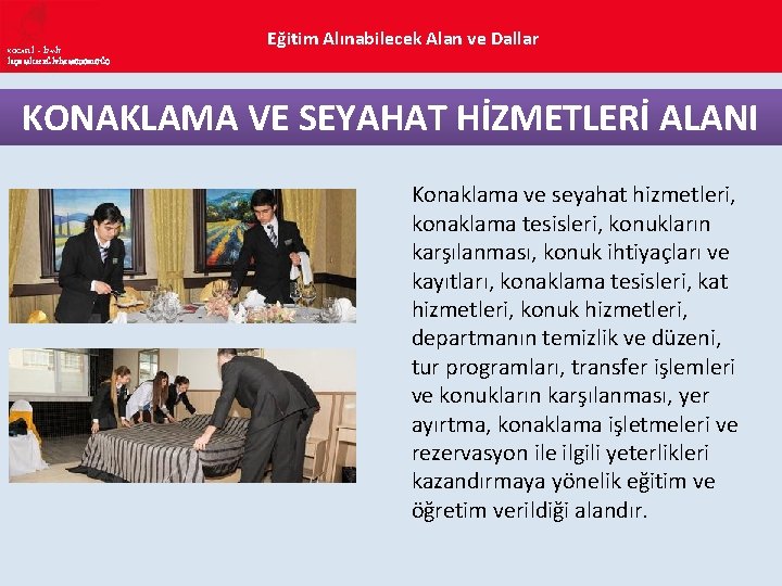 KOCAELİ – İZMİT İLÇE MİLLî EĞİTİM MÜDÜRLÜĞÜ Eğitim Alınabilecek Alan ve Dallar KONAKLAMA VE