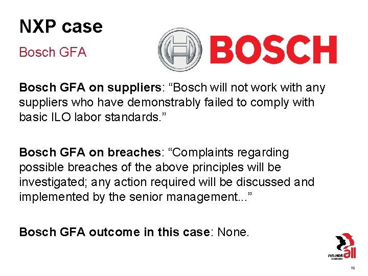 NXP case Bosch GFA on suppliers: “Bosch will not work with any suppliers who