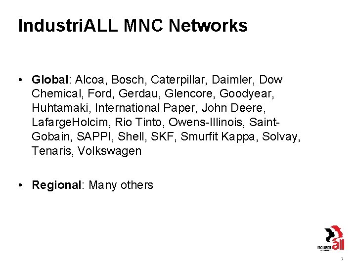 Industri. ALL MNC Networks • Global: Alcoa, Bosch, Caterpillar, Daimler, Dow Chemical, Ford, Gerdau,
