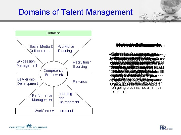 Domains of Talent Management Domains Social Media & Collaboration Workforce Planning Succession Management Recruiting