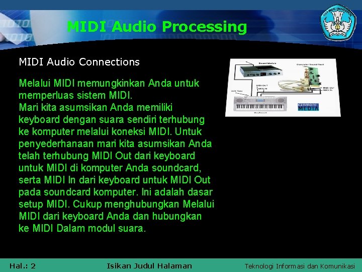 MIDI Audio Processing MIDI Audio Connections Melalui MIDI memungkinkan Anda untuk memperluas sistem MIDI.