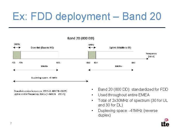 Ex: FDD deployment – Band 20 • • 7 Band 20 (800 DD): standardized