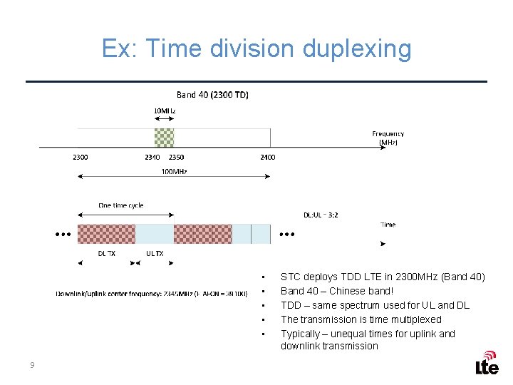 Ex: Time division duplexing • • • 9 STC deploys TDD LTE in 2300