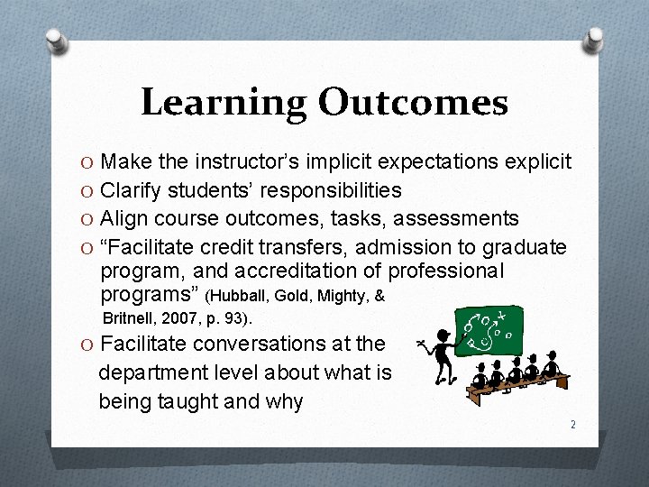 Learning Outcomes O Make the instructor’s implicit expectations explicit O Clarify students’ responsibilities O