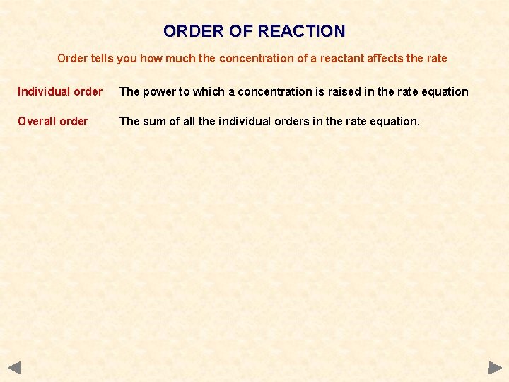 ORDER OF REACTION Order tells you how much the concentration of a reactant affects ORDER OF REACTION Order tells you how much the concentration of a reactant affects