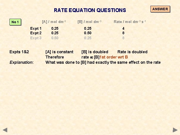 RATE EQUATION QUESTIONS [A] / mol dm-3 No 1 Expt 2 Expt 3 Expts