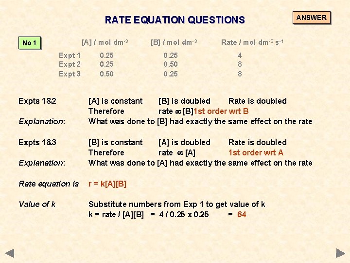 RATE EQUATION QUESTIONS [A] / mol dm-3 No 1 Expt 2 Expt 3 Expts