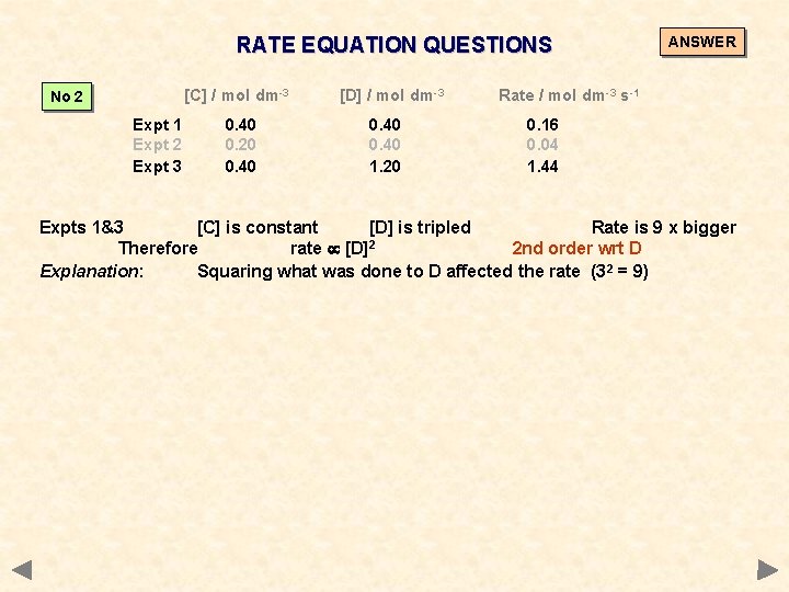 RATE EQUATION QUESTIONS [C] / mol dm-3 No 2 Expt 1 Expt 2 Expt