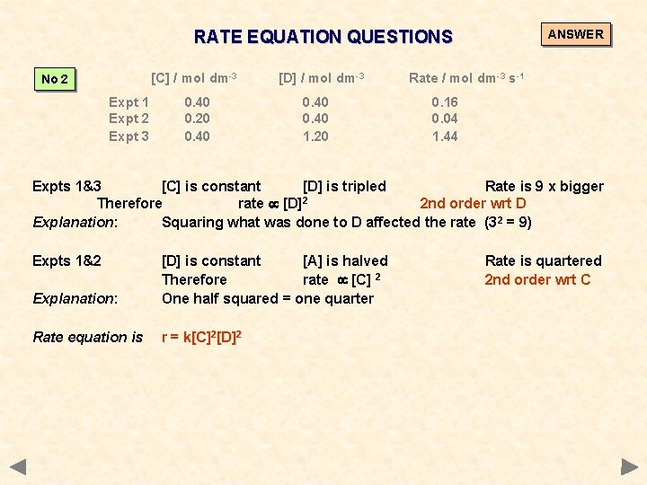 RATE EQUATION QUESTIONS [C] / mol dm-3 No 2 Expt 1 Expt 2 Expt
