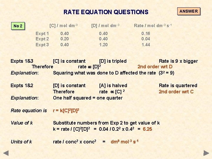 RATE EQUATION QUESTIONS [C] / mol dm-3 No 2 Expt 1 Expt 2 Expt