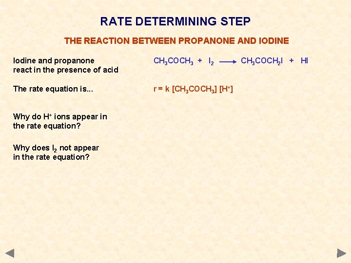 RATE DETERMINING STEP THE REACTION BETWEEN PROPANONE AND IODINE Iodine and propanone react in RATE DETERMINING STEP THE REACTION BETWEEN PROPANONE AND IODINE Iodine and propanone react in