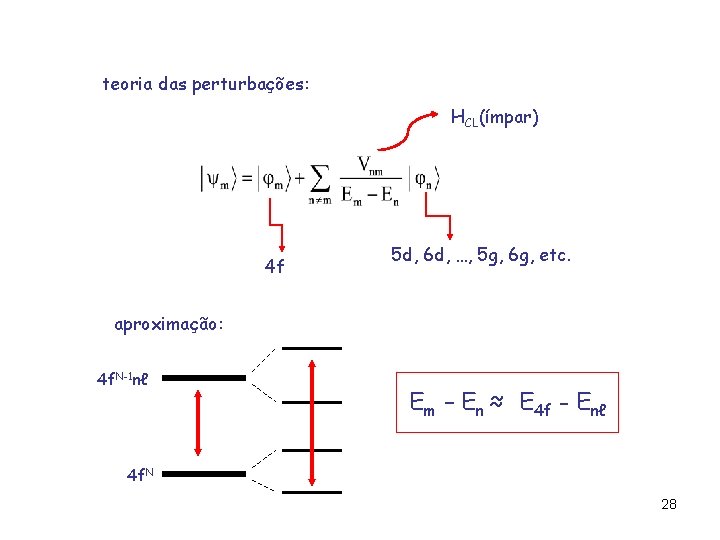 teoria das perturbações: HCL(ímpar) 4 f 5 d, 6 d, …, 5 g, 6 teoria das perturbações: HCL(ímpar) 4 f 5 d, 6 d, …, 5 g, 6