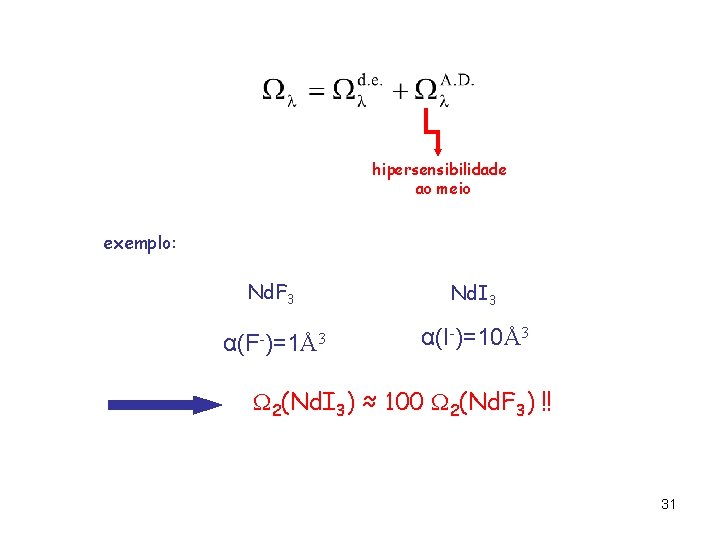 hipersensibilidade ao meio exemplo: Nd. F 3 Nd. I 3 α(F-)=1Å3 α(I-)=10Å3 2(Nd. I hipersensibilidade ao meio exemplo: Nd. F 3 Nd. I 3 α(F-)=1Å3 α(I-)=10Å3 2(Nd. I