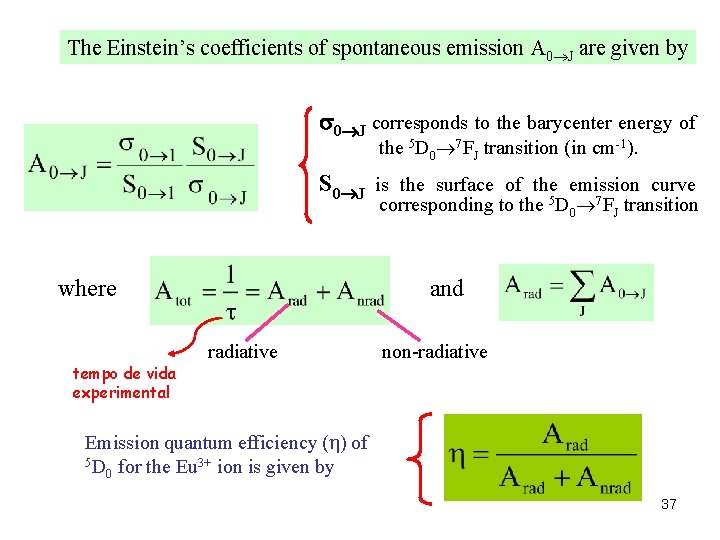 The Einstein’s coefficients of spontaneous emission A 0 J are given by 0 J The Einstein’s coefficients of spontaneous emission A 0 J are given by 0 J