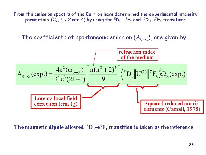 From the emission spectra of the Eu 3+ ion have determined the experimental intensity From the emission spectra of the Eu 3+ ion have determined the experimental intensity