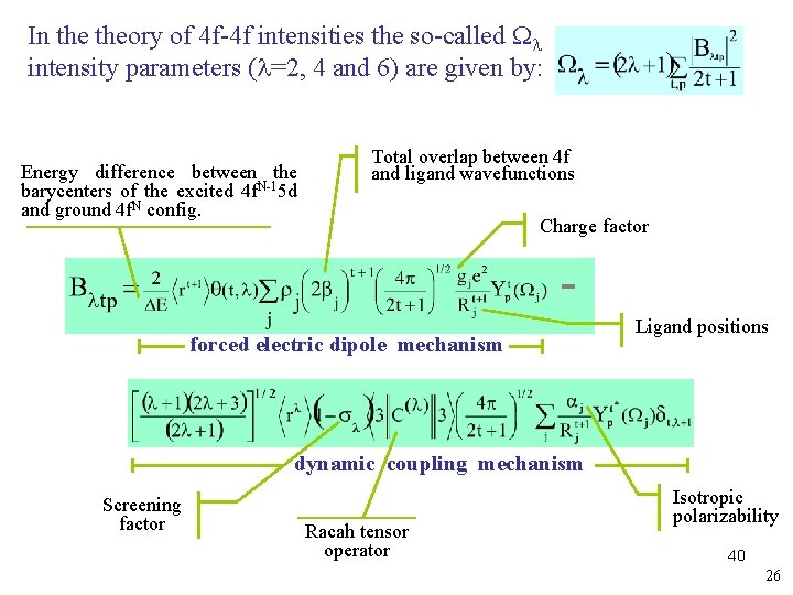 In theory of 4 f-4 f intensities the so-called intensity parameters ( =2, 4 In theory of 4 f-4 f intensities the so-called intensity parameters ( =2, 4