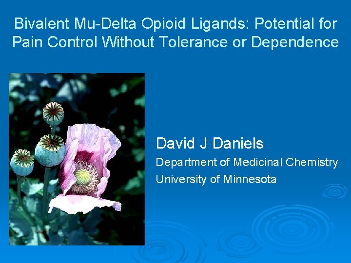 Bivalent Mu-Delta Opioid Ligands: Potential for Pain Control Without Tolerance or Dependence David J