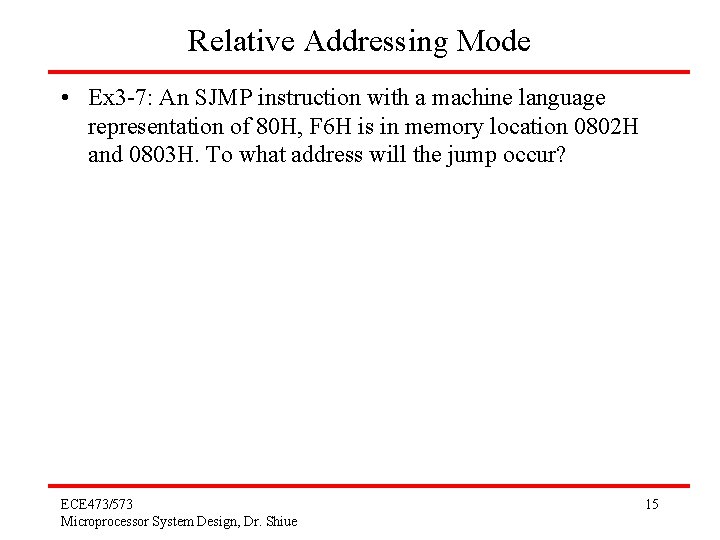 Relative Addressing Mode • Ex 3 -7: An SJMP instruction with a machine language