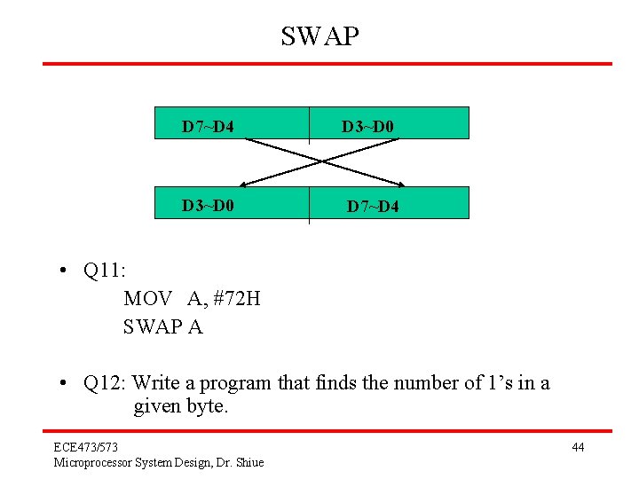 SWAP D 7~D 4 D 3~D 0 D 7~D 4 • Q 11: MOV