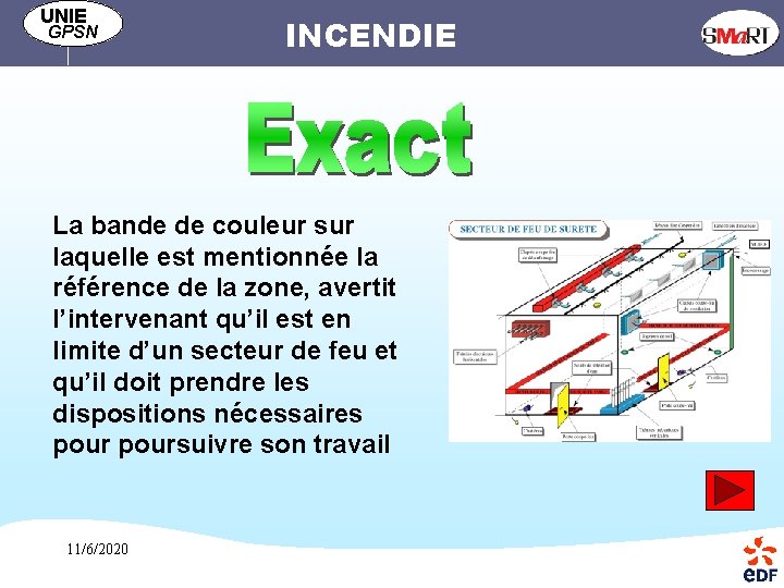 UNIE GPSN INCENDIE La bande de couleur sur laquelle est mentionnée la référence de