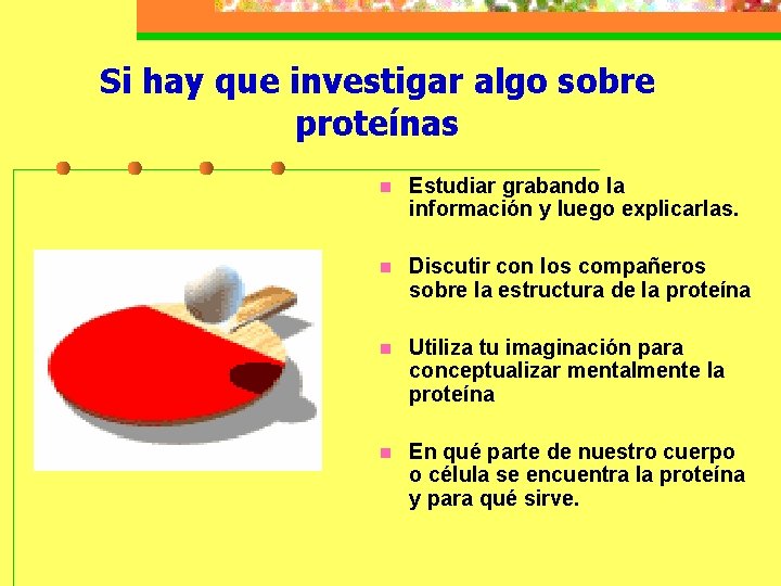 Si hay que investigar algo sobre proteínas n Estudiar grabando la información y luego