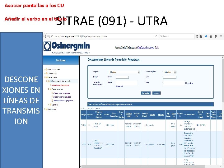 Asociar pantallas a los CU SITRAE (091) - UTRA Añadir el verbo en el