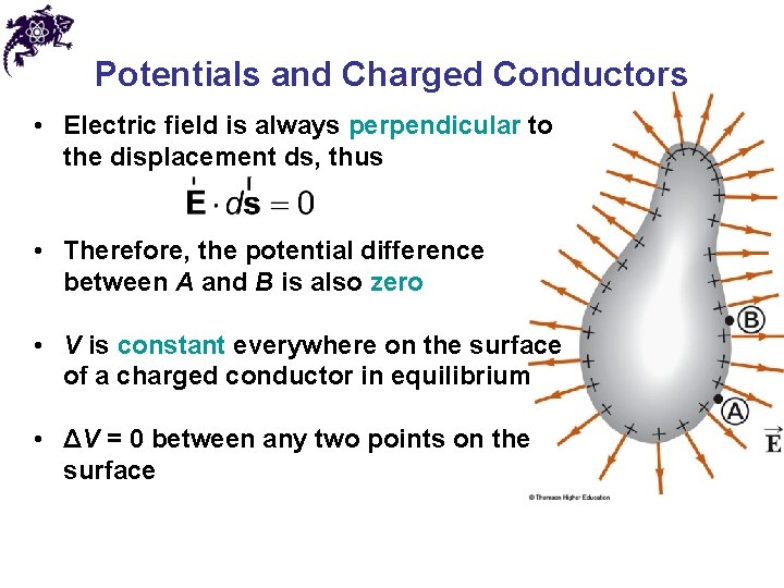 Potentials and Charged Conductors • Electric field is always perpendicular to the displacement ds,