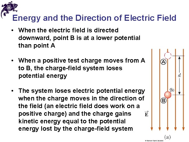 Energy and the Direction of Electric Field • When the electric field is directed