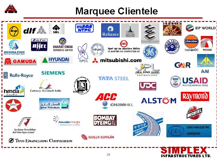  Marquee Clientele MSRDC NPCIL AAI MMRDA 18 SIMPLEX INFRASTRUCTURES LTD. 