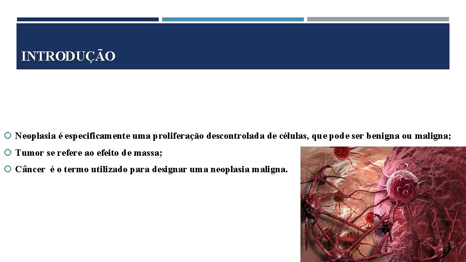 INTRODUÇÃO Neoplasia é especificamente uma proliferação descontrolada de células, que pode ser benigna ou