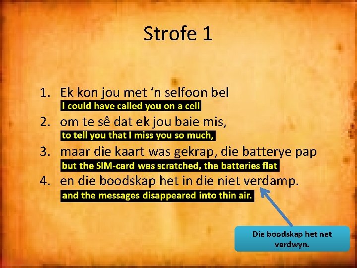 Strofe 1 1. Ek kon jou met ‘n selfoon bel 2. om te sê