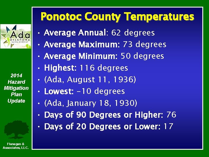 Ponotoc County Temperatures 2014 Hazard Mitigation Plan Update Flanagan & Associates, LLC. • •