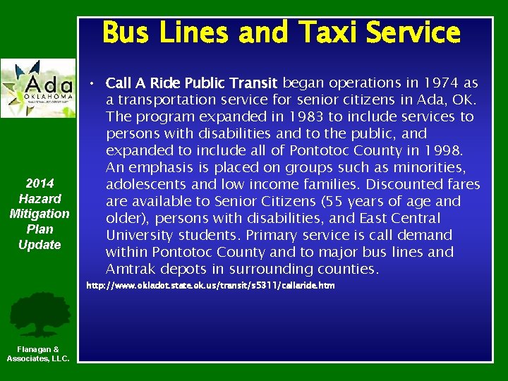 Bus Lines and Taxi Service 2014 Hazard Mitigation Plan Update • Call A Ride