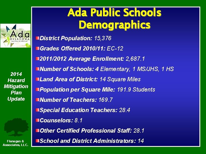 Ada Public Schools Demographics District Population: 15, 376 Grades Offered 2010/11: EC-12 2011/2012 Average