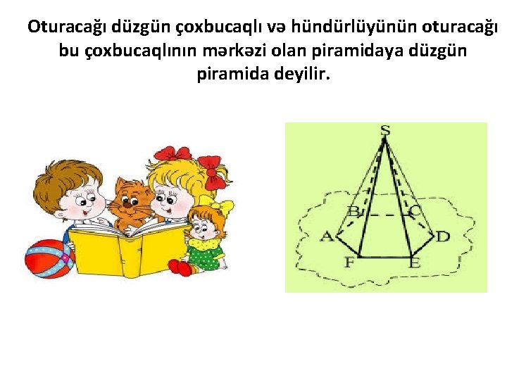 Oturacağı düzgün çoxbucaqlı və hündürlüyünün oturacağı bu çoxbucaqlının mərkəzi olan piramidaya düzgün piramida deyilir.