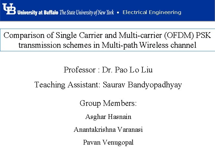  • Electrical Engineering Comparison of Single Carrier and Multi-carrier (OFDM) PSK transmission schemes