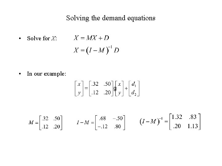 Solving the demand equations • Solve for X: • In our example: 