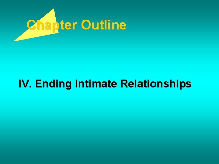 Chapter Outline IV. Ending Intimate Relationships 