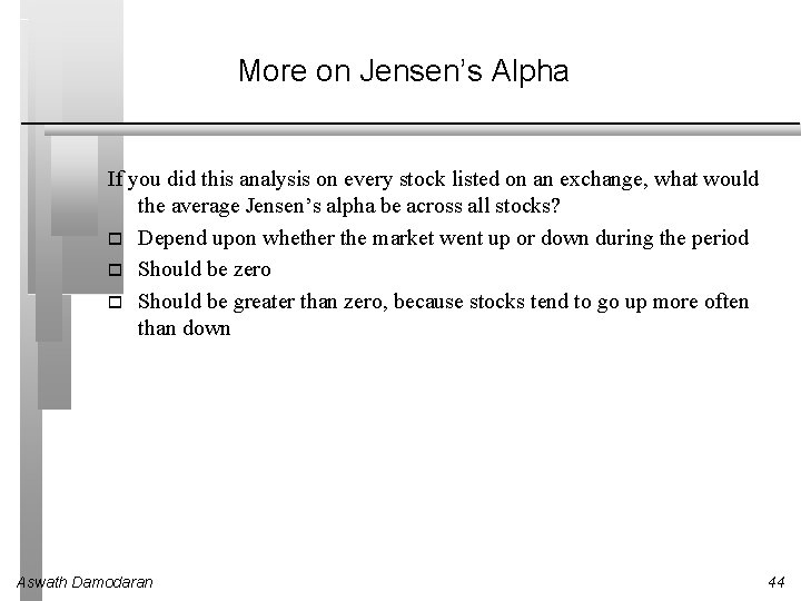 More on Jensen’s Alpha If you did this analysis on every stock listed on